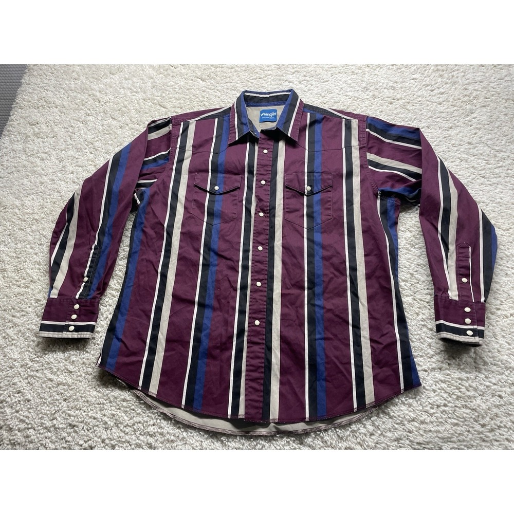 Wrangler Men's XL VTG 90s Brushpopper Pearlsnap L/S Western Striped M EUC